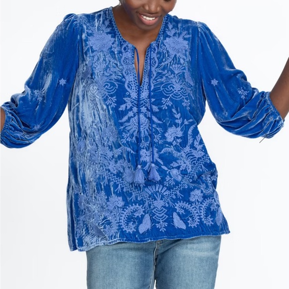 Johnny Was Embroidered Velvet Tunic Top - Picture 7 of 9